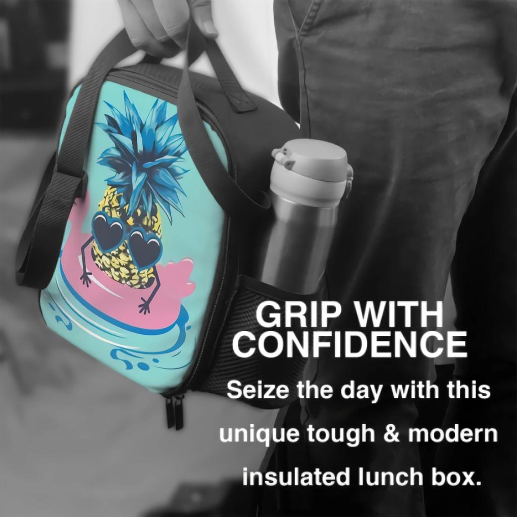 Cute Pineapple In Sunglasses Floats On Pink Flamingo Insulating Thermal Lunch Bags for Kids Boys Girls Washable Lunch Container