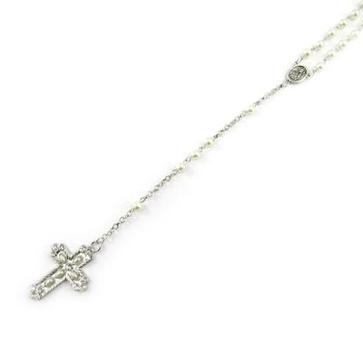 [L1641] - Collier Créateur 'Croix Mystique' ivoire argenté