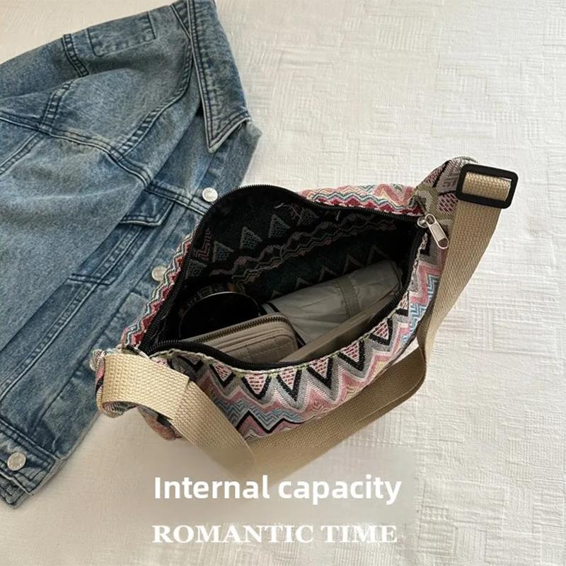 Simple and Stylish Canvas Shoulder Bag with Adjustable Strap, Stitched Embroidery, Foldable and Spacious