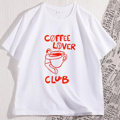Coffee Lover Club Tshirt for Men Women Loose Cotton Short Sleeve Tshirt Streetwear Round Neck Trendy Y2k Clothes Graphic Tees