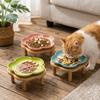 Large Capacity Ceramic Elevated Cat Bowl Cervical Spine Protection Anti-slip Pet Food Bowl with Wood Stand Anti Tipping