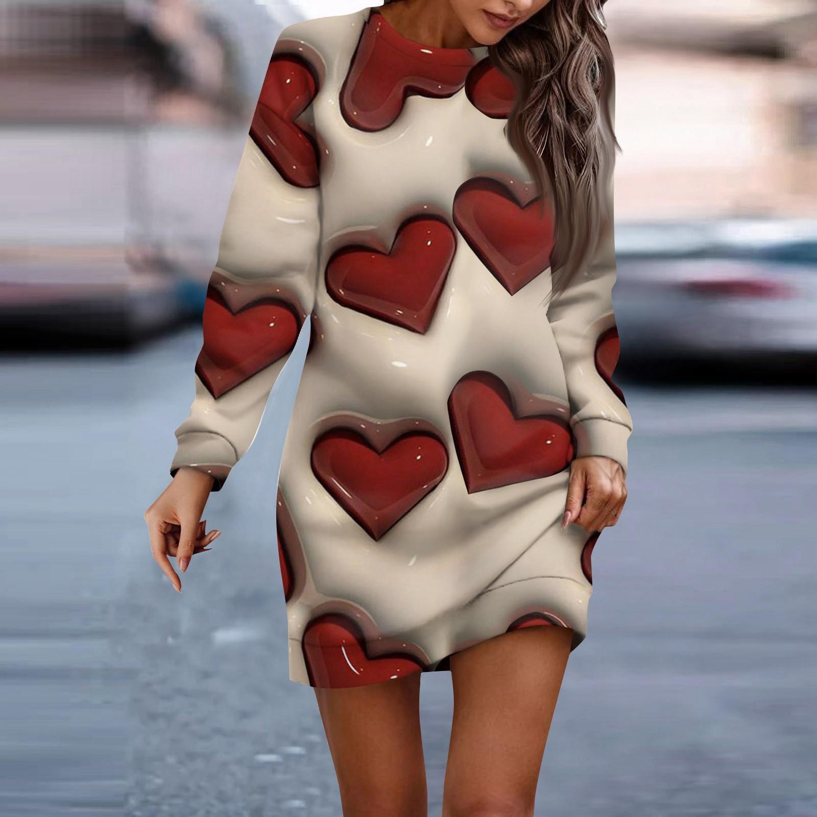 

Женское повседневное платье с круглым вырезом и длинными рукавами на День святого Валентина для пар S арбуз красный