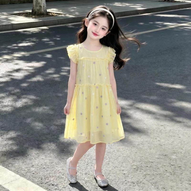 Girls' Trendy Flutter Sleeve Lace Princess Dress 2026 - Sweet Summer Fashion for Middle & Big Girls