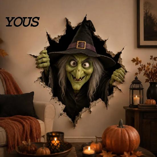 Reusable PVC Stickers for Walls Halloween Break-in 3D Wall Decals, Illusion Effect Spooky Breaking Through Decorative Decals Dormitory Sticker, Horror