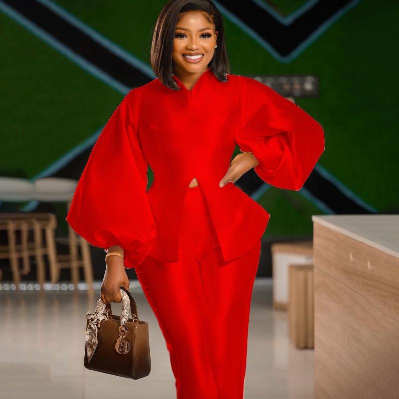 

Летний новый темпераментный повседневный офисный комплект из двух предметов с длинным рукавом XXXL красный