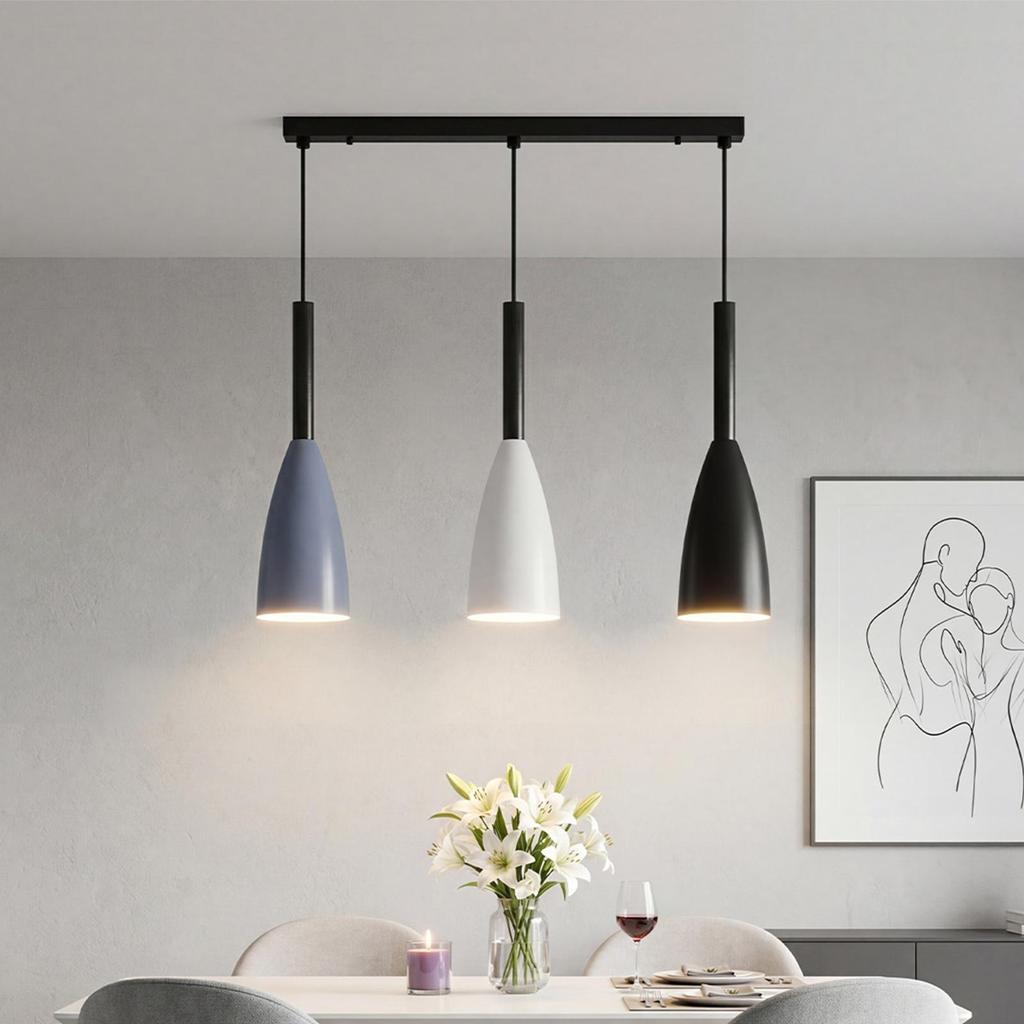 3‑Light Iron Pendant Light 7x50x100cm Modern Ceiling Hanging Lamp White Grey Black for Home Dining Room