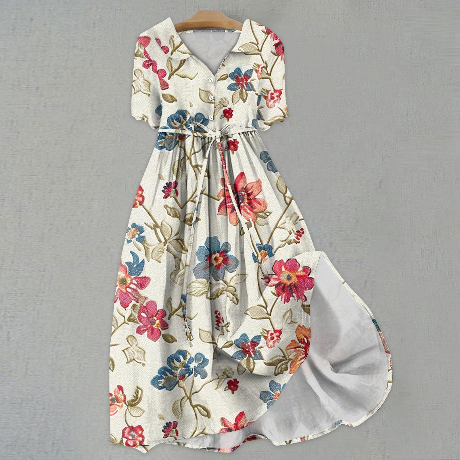 

Женская мода повседневное платье с воротником с лацканами и короткими рукавами с принтом и ремнями XL розовый