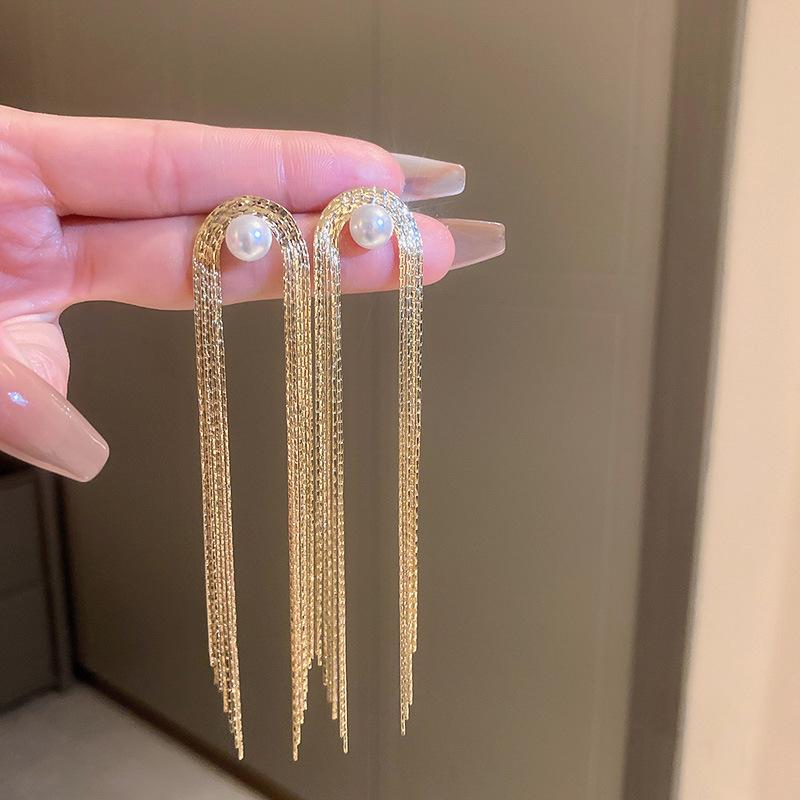 New diamond-encrusted tassel long ear buckle Korean simple design earrings high-end temperament earrings