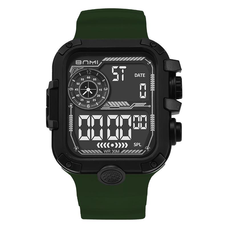 Square Military Digital Watch for Men Silicone Strap Multifunction Sports Electronic Wristwatch Outdoor Student Daily Watch