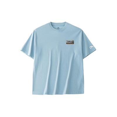 Lifestyle Series Letter Print Round Neck Loose Short Sleeve Drop Shoulder T-Shirt Men Tops Light-Blue 152428148-3