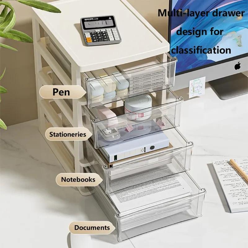 Clear Desktop Storage Box with Drawer Heightened Table Organizer Plastic Office storage cabinet  for Stationery cosmetics