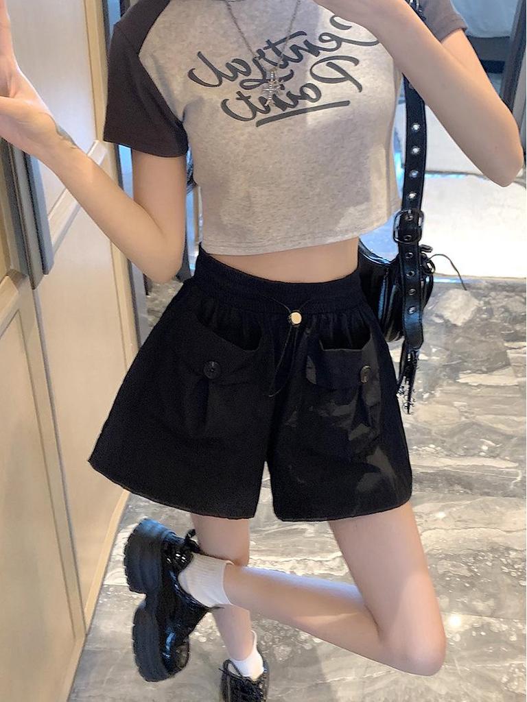 Women's Nylon-Cotton Yamamoto Design Pocket Overalls: Loose Wide-Leg Casual Shorts