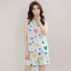 Conjunto de pijama feminino de verão, sem mangas, colete, shorts, sexy, estampado, cor contrastante, regata, shorts soltos, pijama para mulheres, roupa de dormir