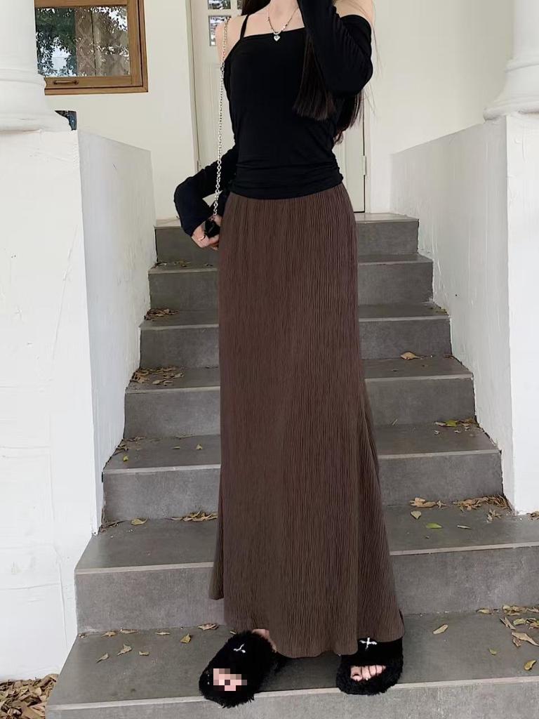 Lazy-Style High-Waisted Pleated Mermaid Skirt - Women's Casual Spring/Summer 2025 Slimming Melade Long Skirt
