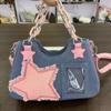 Fashion Shoulder Underarm Harajuku Star Tote Denim Bag Chain Ladies Bags Zip Purses Handbags Women Luxury Square Bag