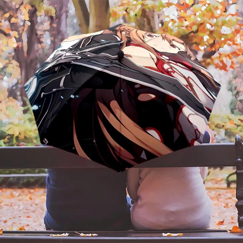 Sword Art Online Umbrella with Automatic Open/Close & Self-8-Rib Heavy-Duty Umbrella, Compact Travel Umbrella Suitable for Outdoor