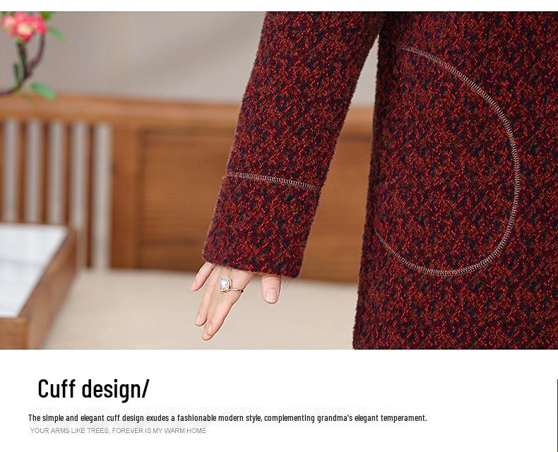 Elderly Women's Mid-Length Winter Coats: Cotton Padded, Fleece-Lined Outerwear