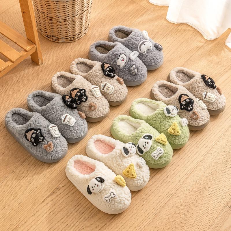 Winter Slippers Home Indoor Autumn and Winter Cotton Slippers Ladies Winter Cute Plush Couple Fluffy Slippers Autumn Dormitory