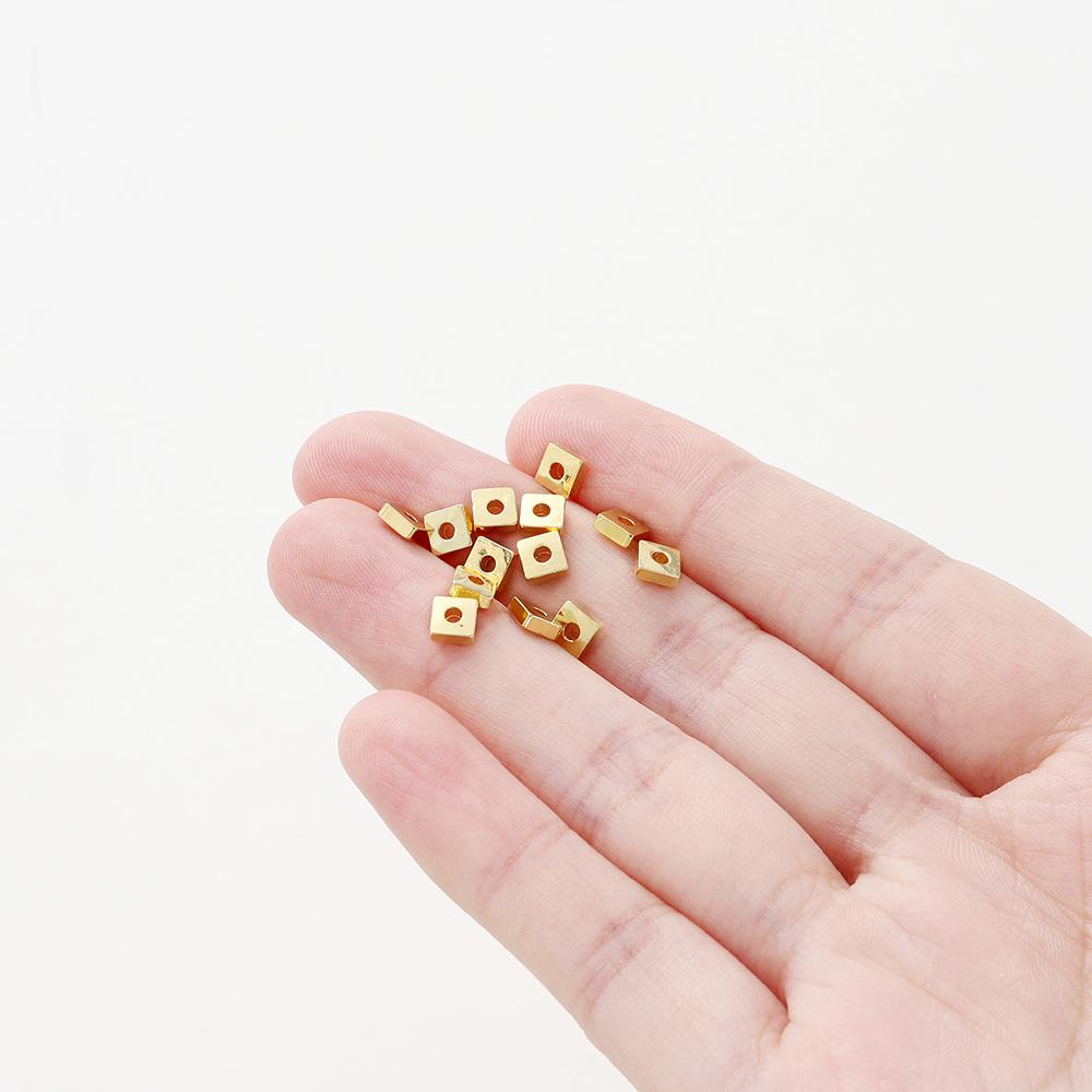 30-100pcs/lot 14K 18K Gold Silver Plated Square Flat Loose Spacer Beads Bracelet Decorate Beading For DIY Jewelry Crafts Finding
