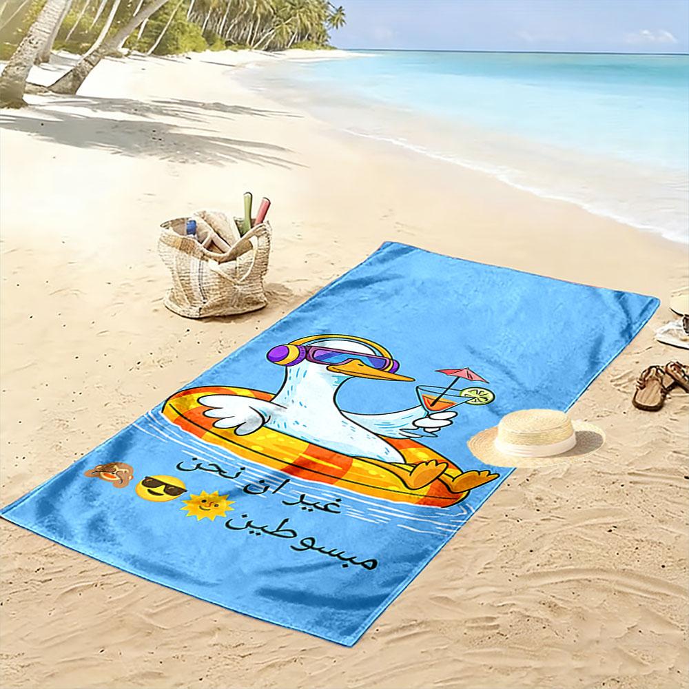 Duck Relaxing On Float with Drink Beach Towel Quick-drying for Travel Outdoor Sports Jogging Beach and Swimming