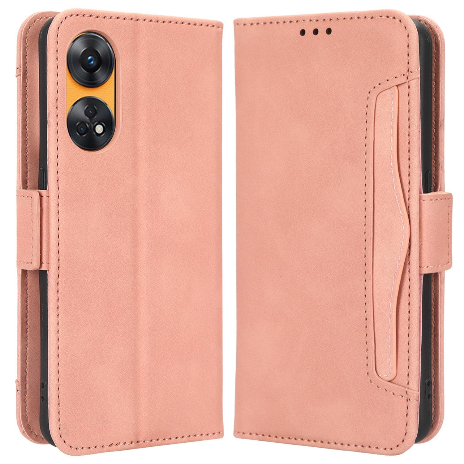 

For Oppo Reno8 T 4G Cell Phone Cover Multiple Card Slots PU Leather Wallet Phone Stand Case Pink