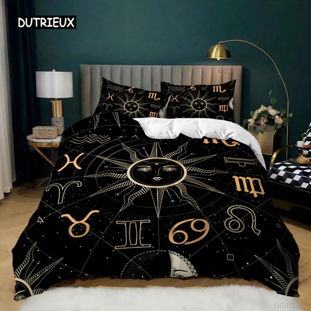 Bohemian Duvet Cover Set Golden Sun Twin Bedding Set Boho Style for Teens Adults Double Queen King Size Polyester Qulit Cover