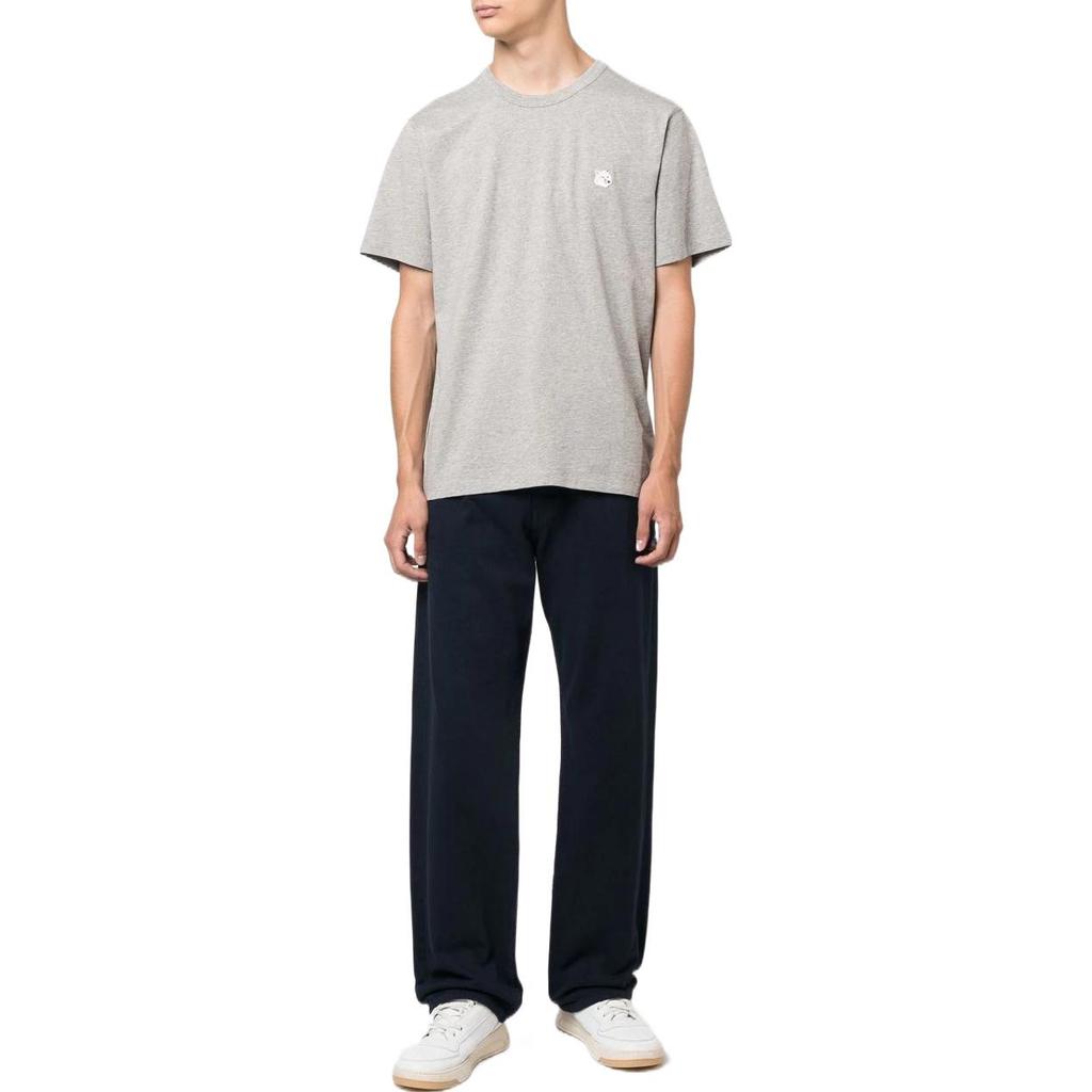 Maison Kitsune SS22 Solid Color Fox Head Appliqué Crew Neck Short Sleeve T-Shirt Men Tops Gray JM00120KJ0008-H150