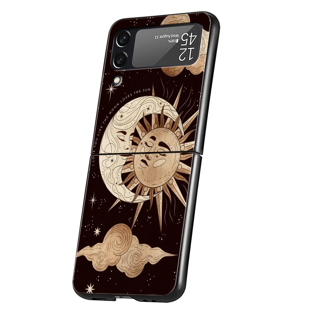 Suns Moons Clouds Astrological Hard PC Phone Case For Samsung Galaxy Z Flip 5 4 3 Black Cover For Galaxy Z Flip 6 Foldable Cases