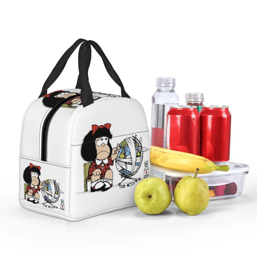 Custom Manga Mafalda Quino Cartoon Thermal Insulated Lunch Bag Women Portable Lunch Container Camping Travel Storage Food Box