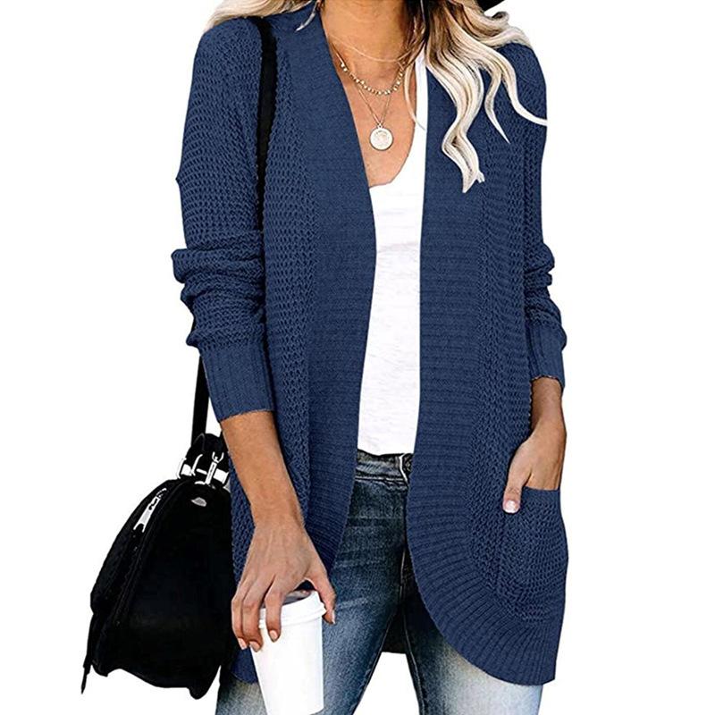 Autumn and Winter Cardigan Women's Curved Placket Large Pocket Sweater Cardigan