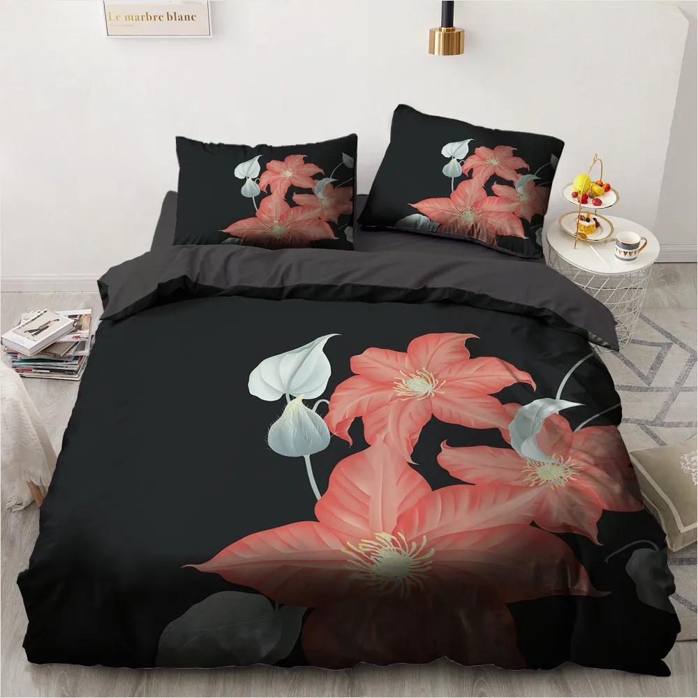 Green Lotus Leaf Black Duvet Cover Cartoon Goldfish for Kids Teens Adults Summer Theme Quilt Cover for Bedroom Decorations Queen