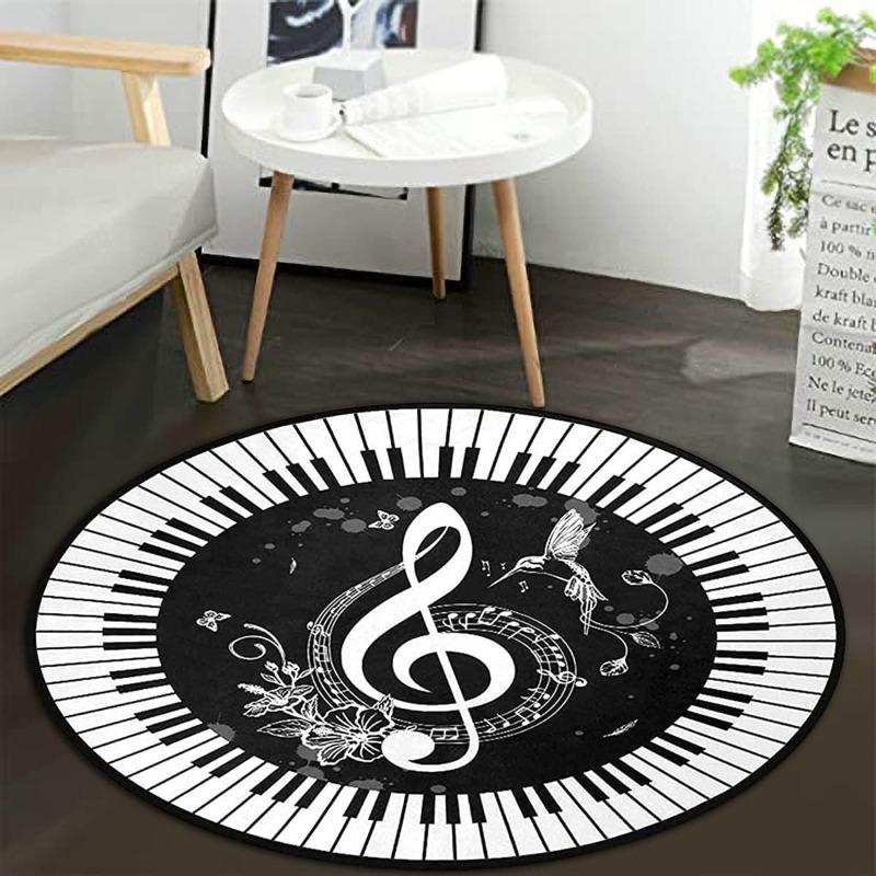 Black Music Tape Round Carpet Retro Home Decor for Living Room Bedroom Kitchen Balcony Soft Circular Rugs Gift