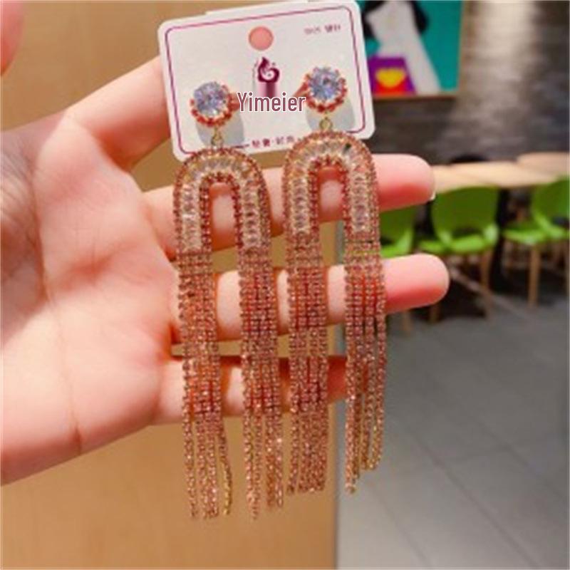 S925 Silver Needle Rhinestone Tassel Earrings - Exquisite Long Claw Chain with Colored Diamonds, European & American Style