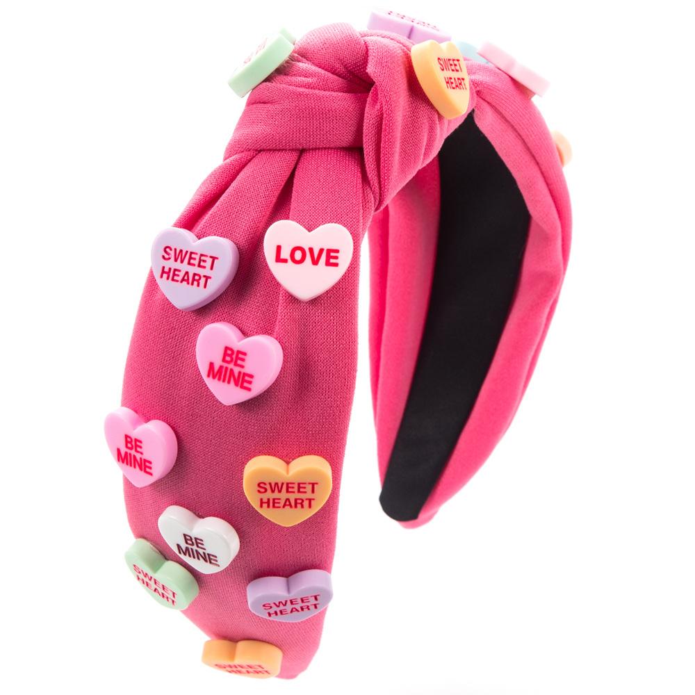 Valentine's Day Letter Love Red Headband Wide Edge Knotted Solid Color Fabric Hair Accessory