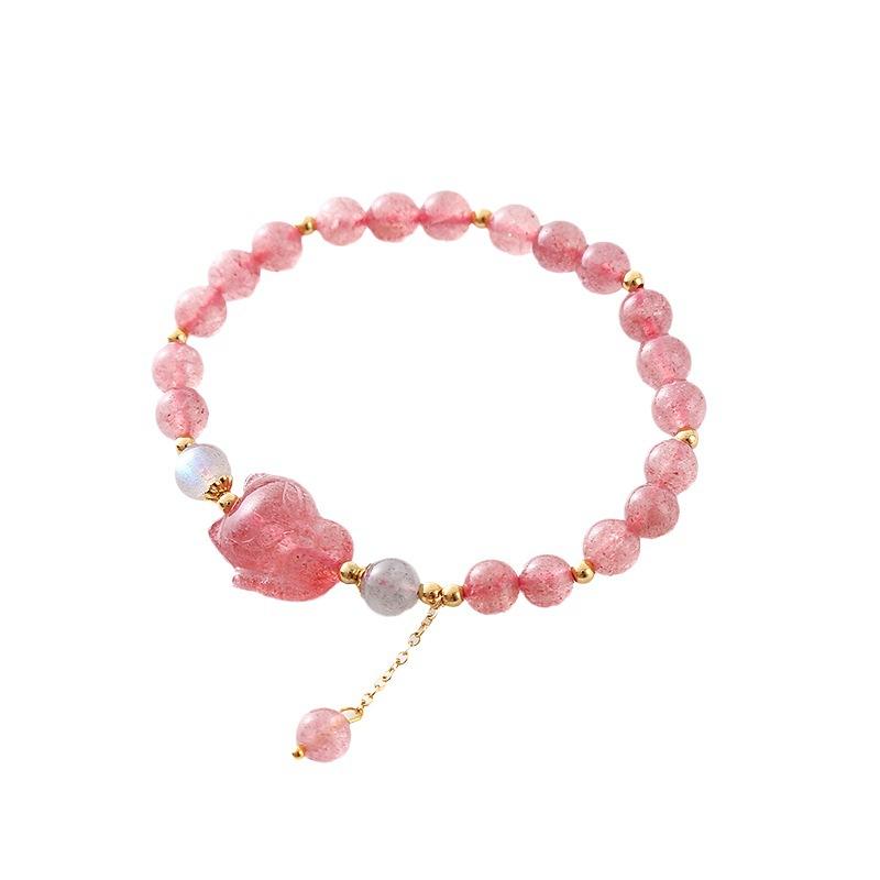 Natural Strawberry Crystal Bracelet Cute Simple Fox Bracelet Bangles Women Fashion Jewelry Accessories Gift