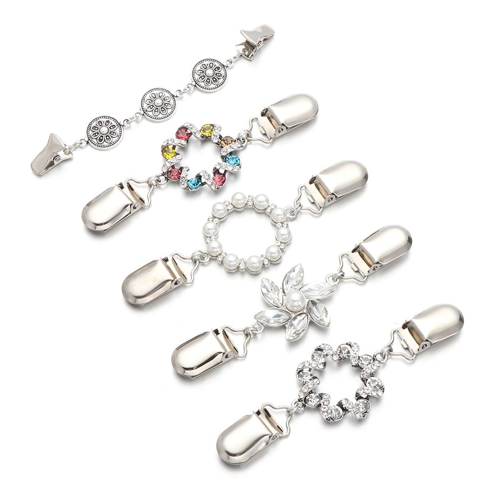 1PC Vintage Shawl Brooch Rhinestone Flower Patterns Duck Clip Clasps Cardigan Sweater Scarf Blouse Collar Clips Pins For Ladies