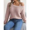 Damesweatshirt Høst/Vinter Casual Metallspenne Lappverk Off-Shoulder Klokkeermer Pullover Strikk Damer Strikket Topp
