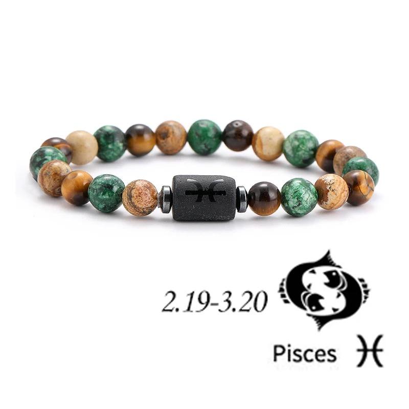 12 Zodiac Signs Natural Stone Bracelets Leo Capricorn Taurus Cancer Bracelets Women Men Couple Friendship Jewelry Gift Bracelets