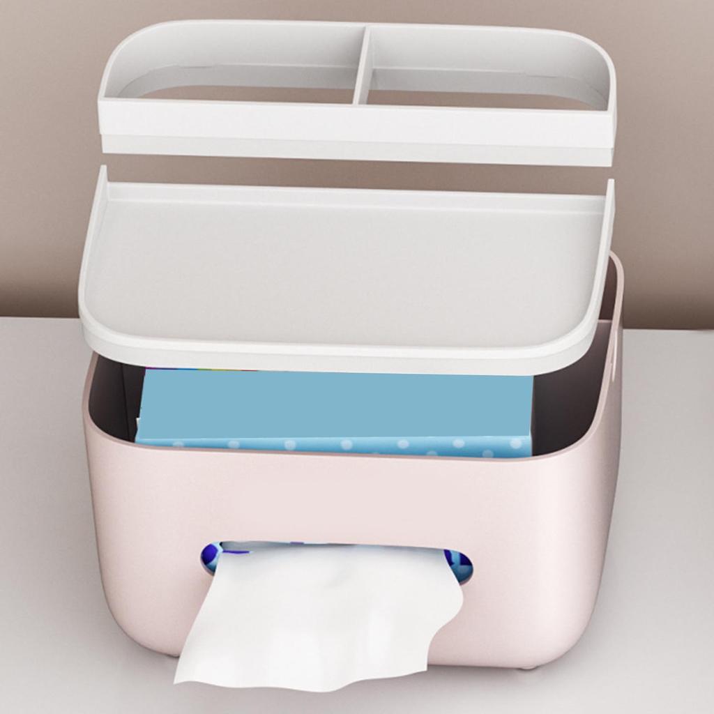 Desktop Tissue Box Remote Control Holder 2 Grids Multifunctional Napkin Box for Living Room