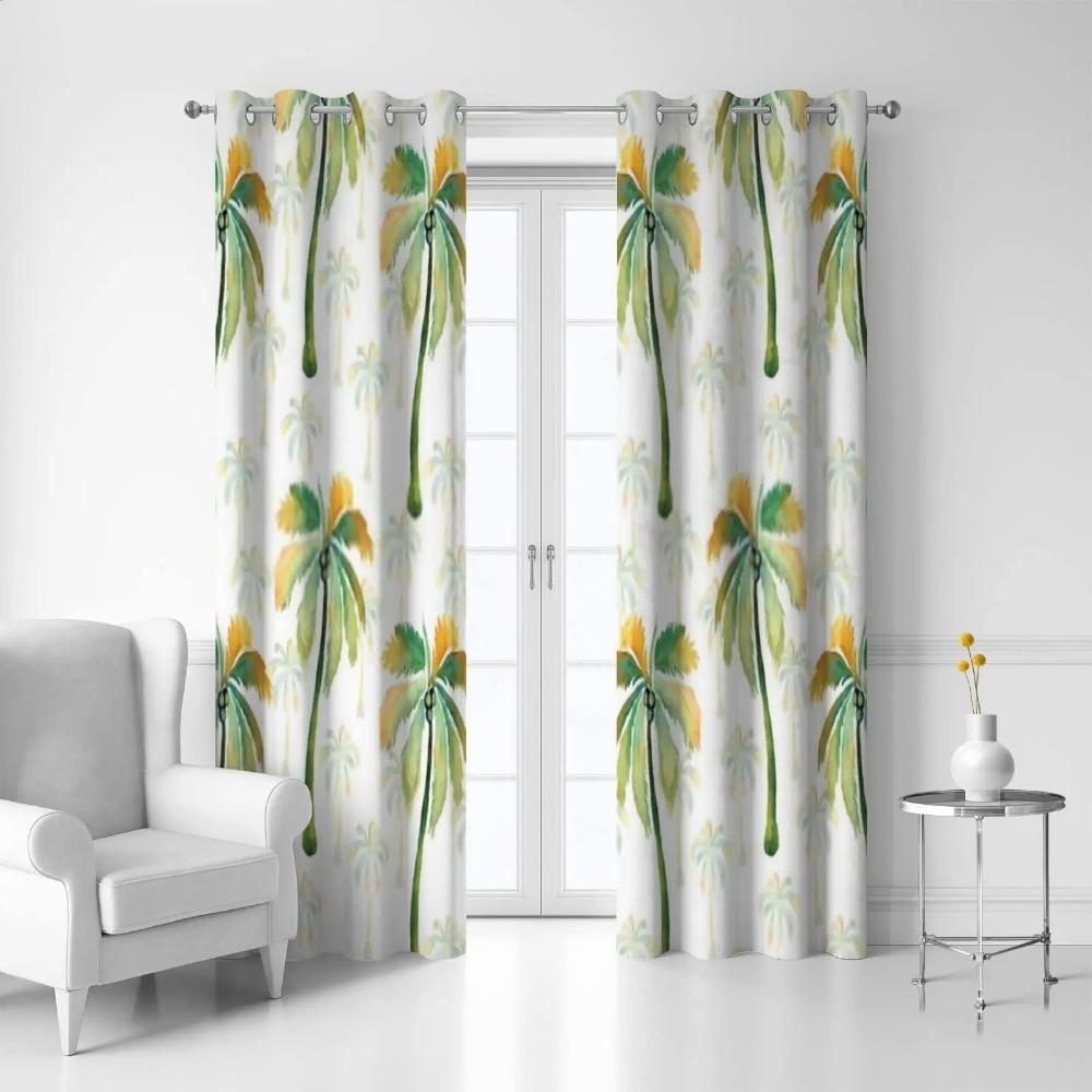 Tropical Coconut Tree Curtain Hawaii Landscape Printed Blackout Curtains Kitchen Living Room Bedroom Windows Drapes 2 Panel Set