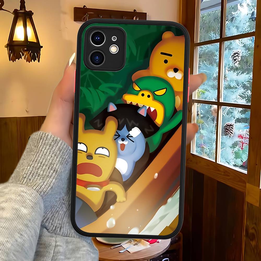 Cartoon K-KAKAO CUTE F-FRIENDS For IPhone 11 12 13 14 15 16 Pro Max Plus X XS MAX Shockproof Matte Back Cover