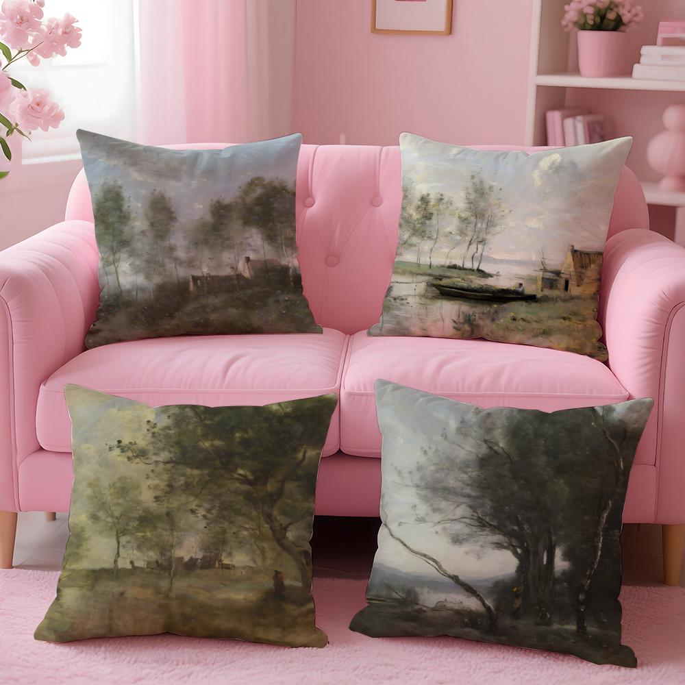 JJeanBaptisteCamille Corot Cushion Cover Pillow Case Ultra Soft Skin Friendly Fabric Cloud Like Comfort Concealed Zipper