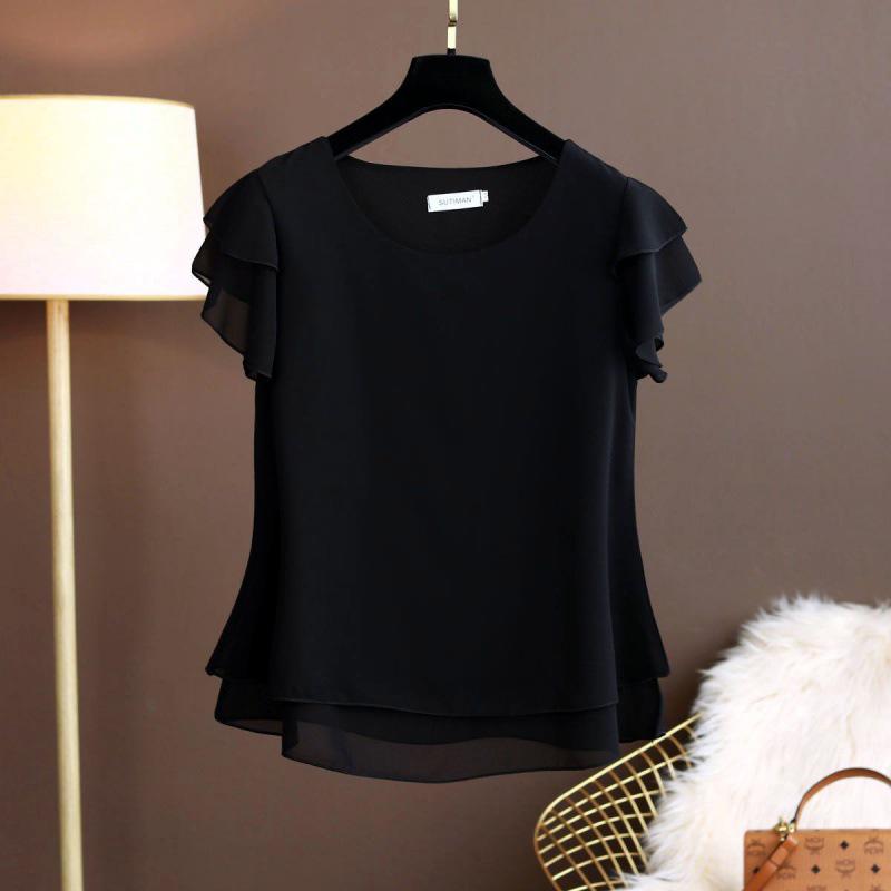 Women's Plus Size Chiffon Top: Loose, Fashionable, Short-Sleeved Summer Blouse