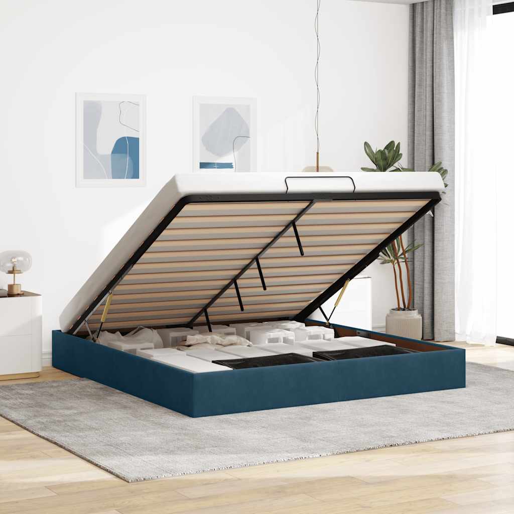 Ottoman Bed without Mattress Dark Blue 160 x 200 cm Velvet