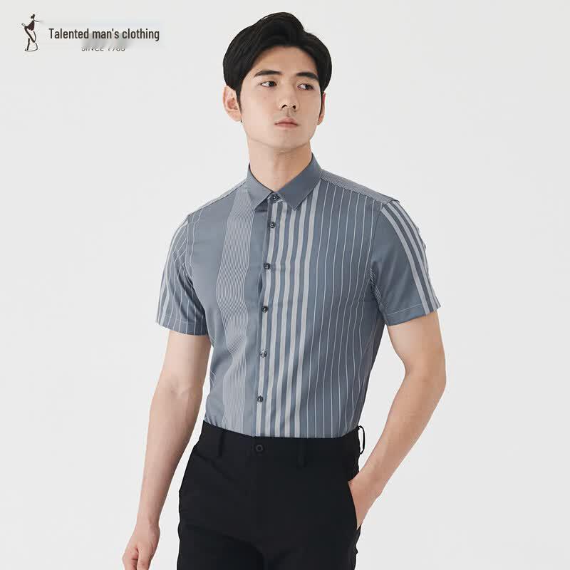 TRIES Men s Summer Jacquard Stripe Short Sleeve Shirt XL