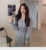 2024 Floral Chiffon V-Neck Dress: High-Waisted, Long-Sleeve, Waist-Cinching Korean Style for Spring and Autumn