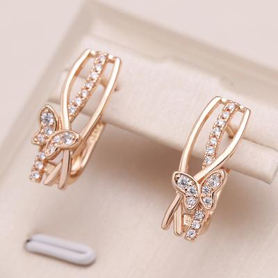New Elegant Natural Zircon Butterfly Woman Ear Clip Earrings Fashion  Rose Gold Daily Jewelry Unusual Girl Earring