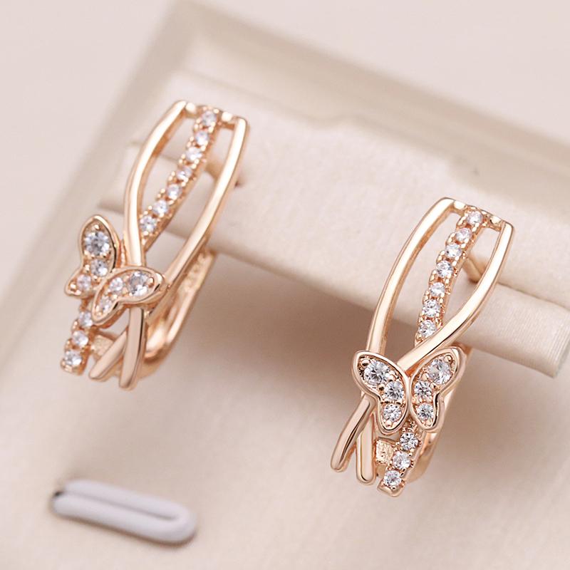 New Elegant Natural Zircon Butterfly Woman Ear Clip Earrings Fashion  Rose Gold Daily Jewelry Unusual Girl Earring