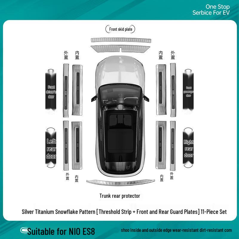 Nio ES8 Stainless Steel Welcome Pedal Strips, 3rd Gen Anti-Scratch, Full Protection, Compatible with 26 Models