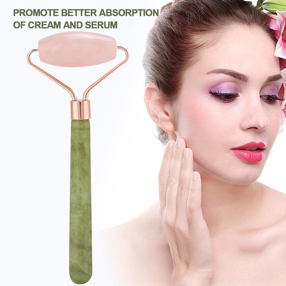 Jadestone Roller Face Massager Skin Tightening Lifting AntiWrinkle Facial Massage Instrument(Pink QuartzJadestone Single Head )